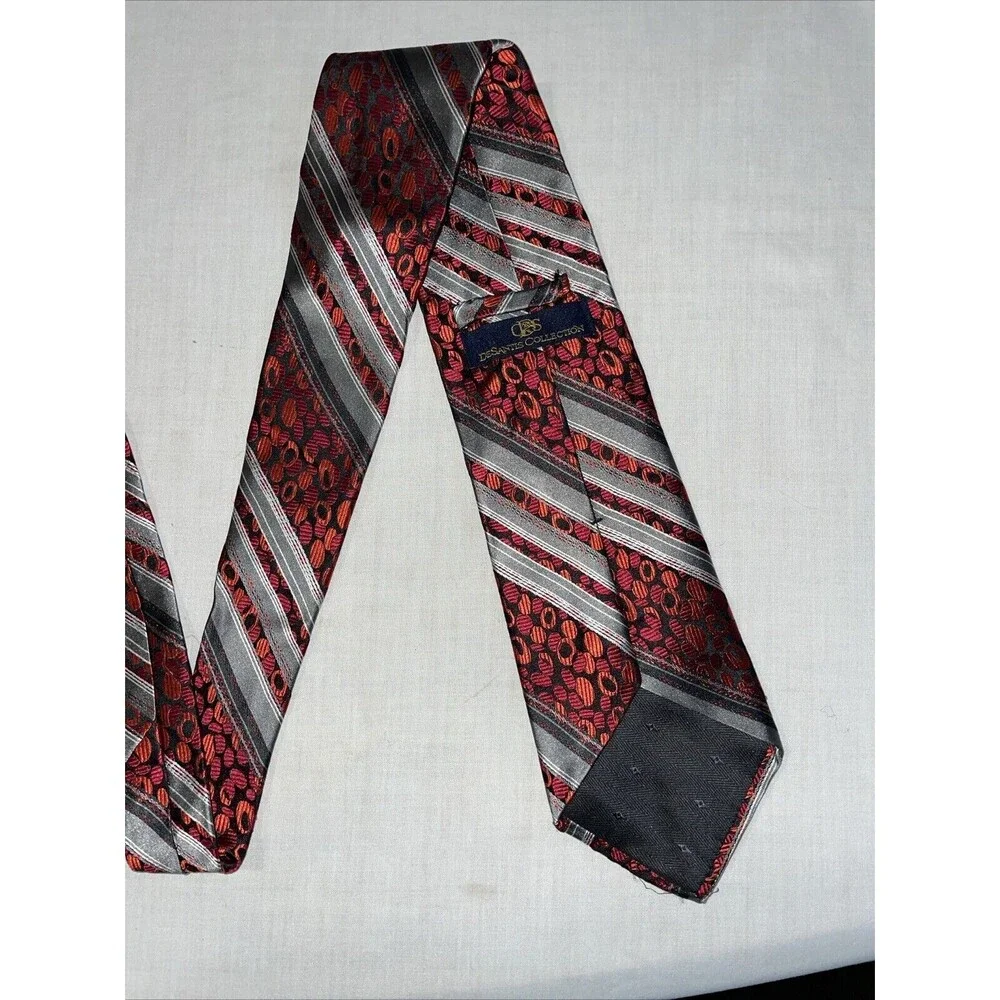 Desantis Collection Men’s Dress Tie Size 58” Red Gray Striped Business Formal